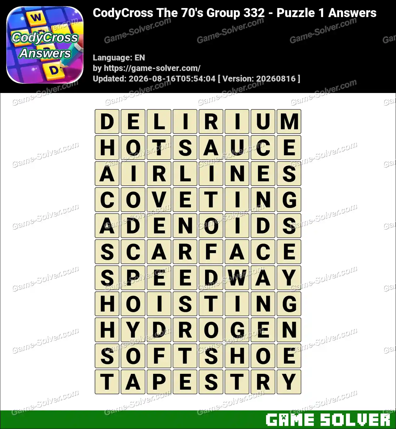 CodyCross The 70’s Group 332 – Puzzle 1 Answers